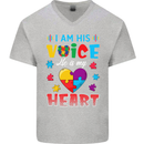 I Am His Voice He My Heart Autism Autistic Mens V-Neck Cotton T-Shirt Sports Grey