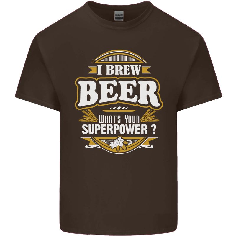I Brew Beer What's Your Superpower? Alcohol Mens Cotton T-Shirt Tee Top Dark Chocolate