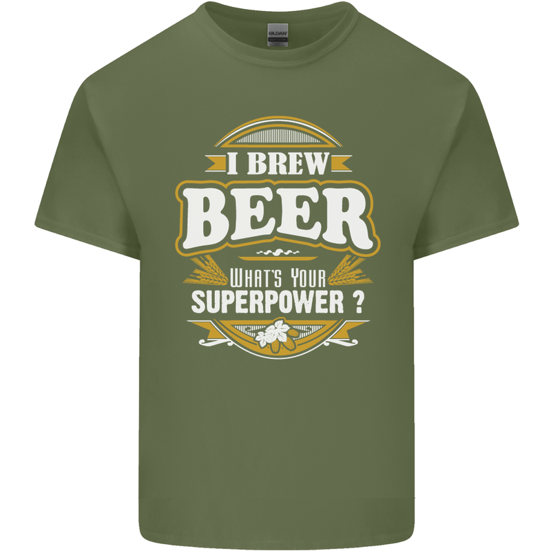 I Brew Beer What's Your Superpower? Alcohol Mens Cotton T-Shirt Tee Top Military Green