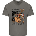 I Bring Crazy Stuff & Sh#t Funny Dog Mens V-Neck Cotton T-Shirt Charcoal