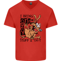 I Bring Crazy Stuff & Sh#t Funny Dog Mens V-Neck Cotton T-Shirt Red