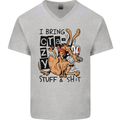 I Bring Crazy Stuff & Sh#t Funny Dog Mens V-Neck Cotton T-Shirt Sports Grey