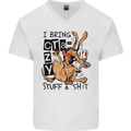 I Bring Crazy Stuff & Sh#t Funny Dog Mens V-Neck Cotton T-Shirt White
