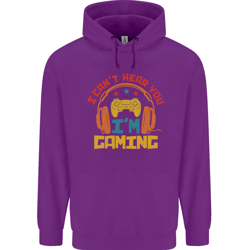I Can't Hear You I'm Gaming Funny Gaming Childrens Kids Hoodie Purple