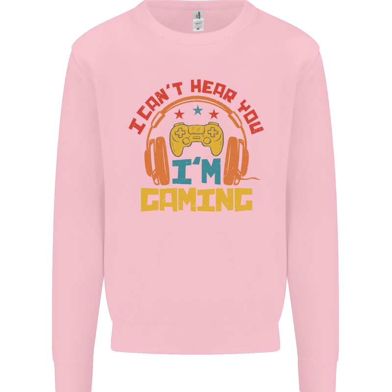 I Can't Hear You I'm Gaming Funny Gaming Mens Sweatshirt Jumper Light Pink