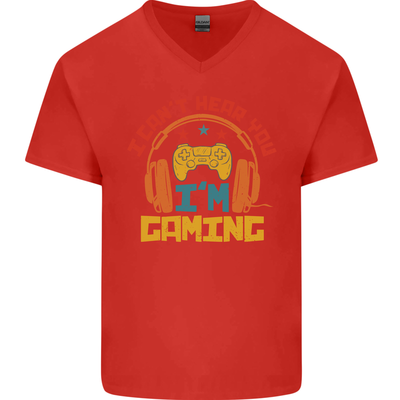 I Can't Hear You I'm Gaming Funny Gaming Mens V-Neck Cotton T-Shirt Red