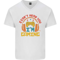 I Can't Hear You I'm Gaming Funny Gaming Mens V-Neck Cotton T-Shirt White