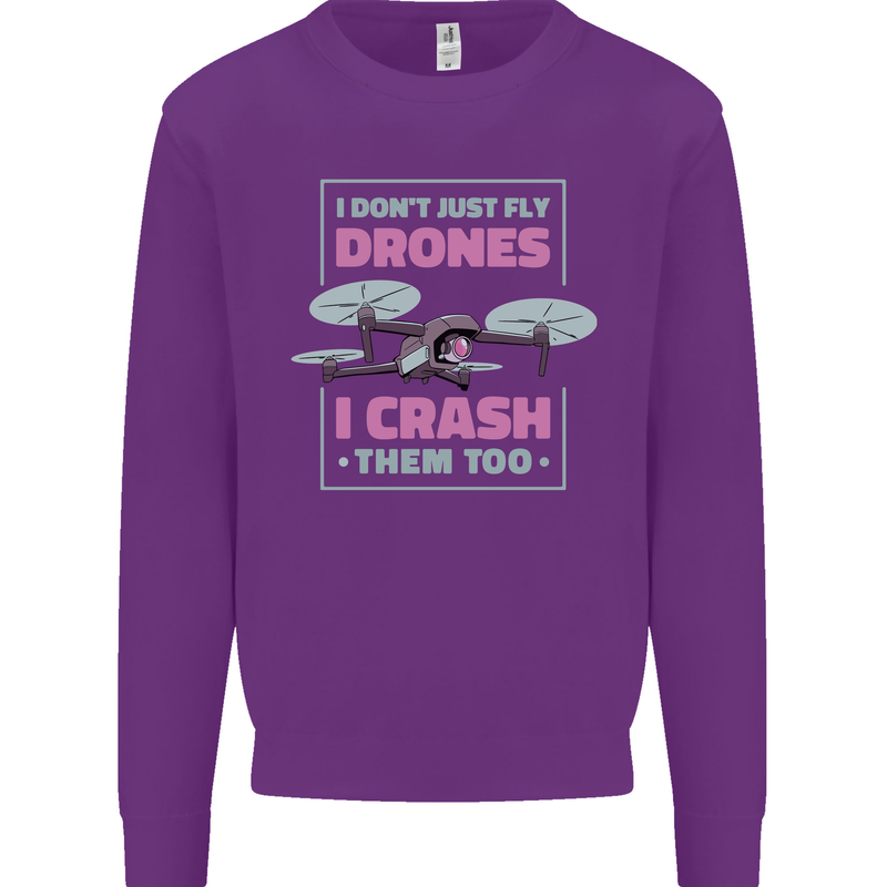 I Crash Them Too Funny Drone Pilot Kids Sweatshirt Jumper Purple