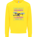 I Crash Them Too Funny Drone Pilot Kids Sweatshirt Jumper Yellow
