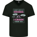 I Crash Them Too Funny Drone Pilot Mens V-Neck Cotton T-Shirt Black