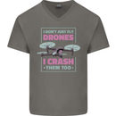 I Crash Them Too Funny Drone Pilot Mens V-Neck Cotton T-Shirt Charcoal