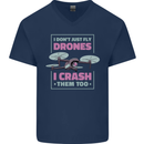 I Crash Them Too Funny Drone Pilot Mens V-Neck Cotton T-Shirt Navy Blue