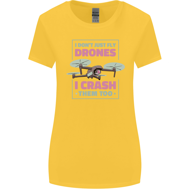I Crash Them Too Funny Drone Pilot Womens Wider Cut T-Shirt Yellow