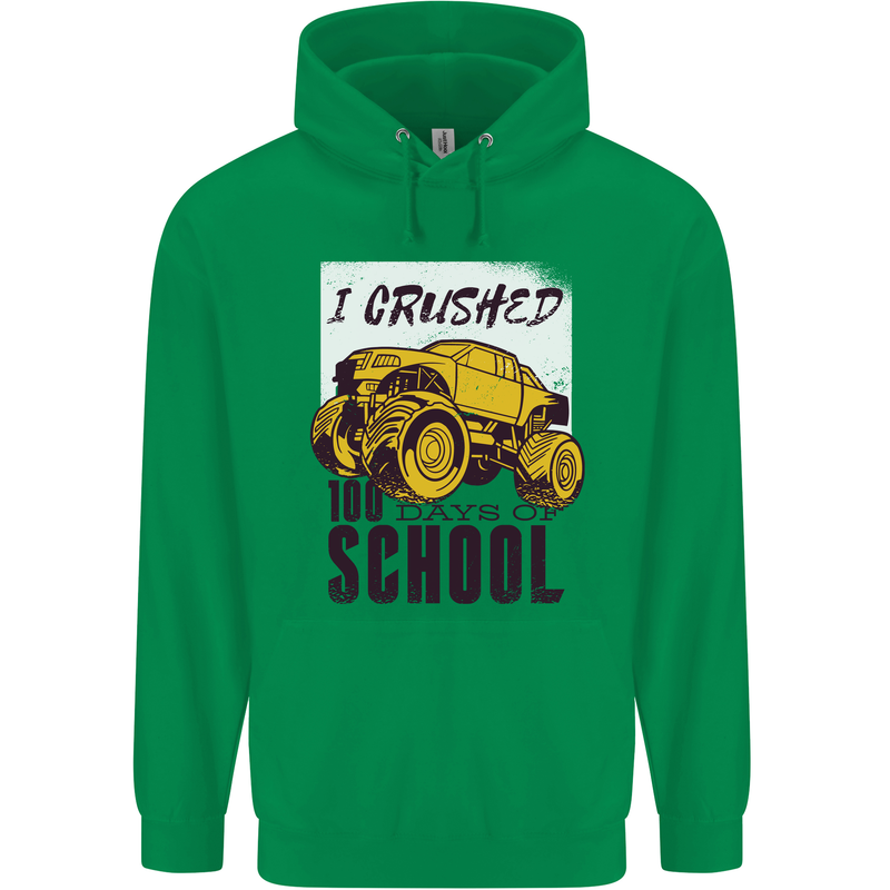 I Crushed 100 Days of School Monster Truck Childrens Kids Hoodie Irish Green