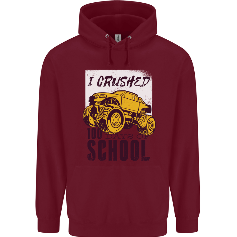 I Crushed 100 Days of School Monster Truck Childrens Kids Hoodie Maroon