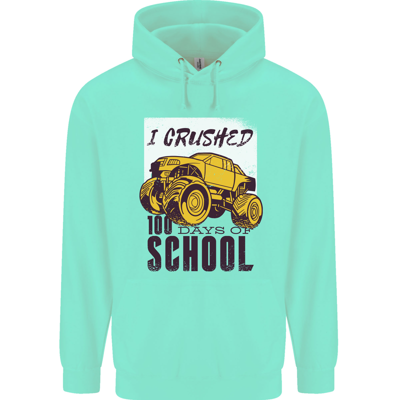 I Crushed 100 Days of School Monster Truck Childrens Kids Hoodie Peppermint