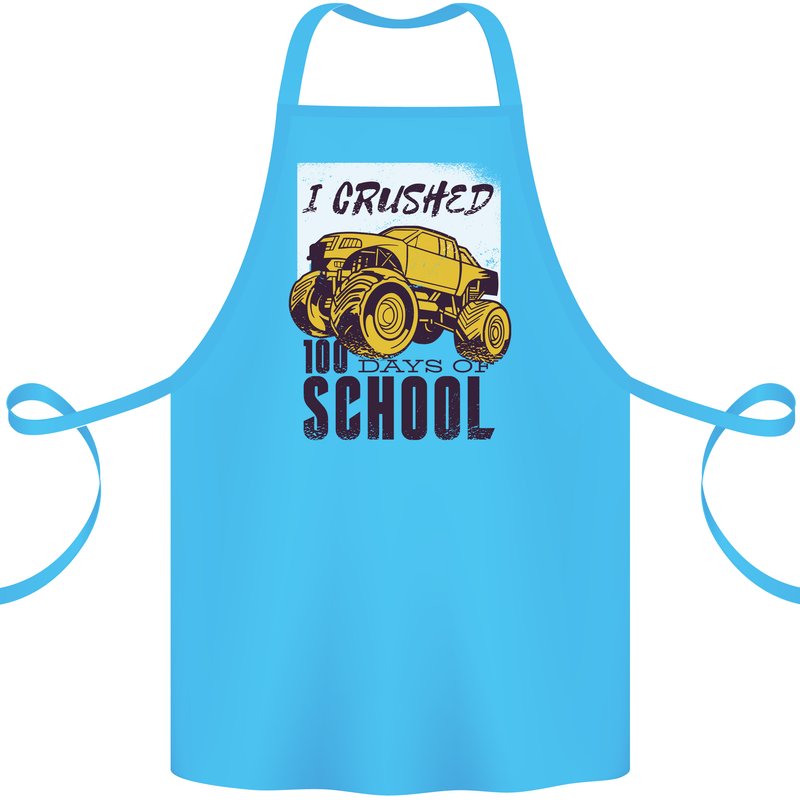 I Crushed 100 Days of School Monster Truck Cotton Apron 100% Organic Turquoise