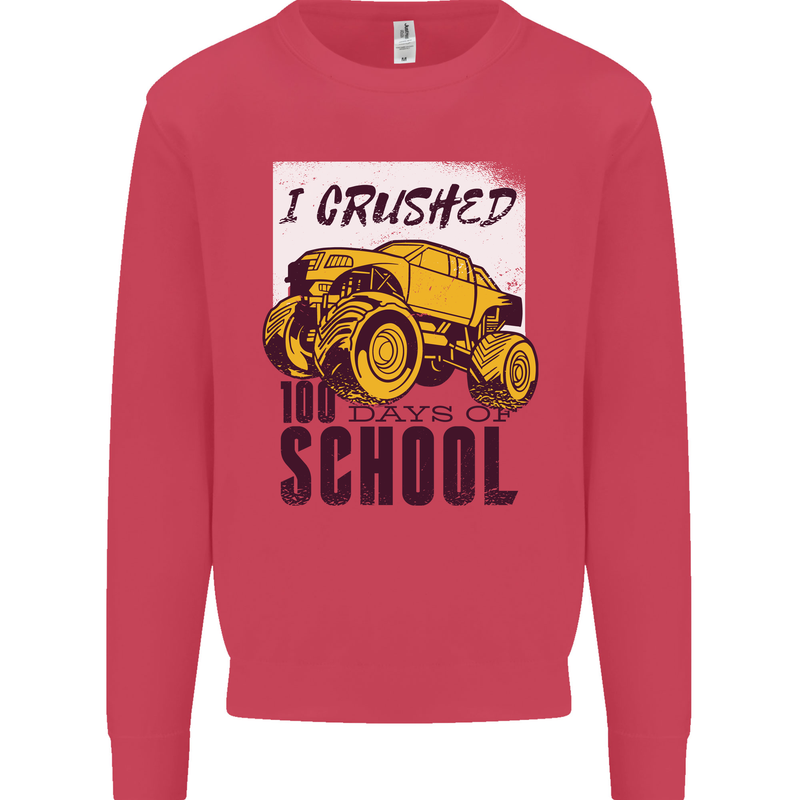 I Crushed 100 Days of School Monster Truck Kids Sweatshirt Jumper Heliconia