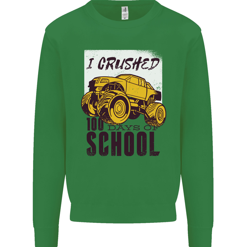 I Crushed 100 Days of School Monster Truck Kids Sweatshirt Jumper Irish Green