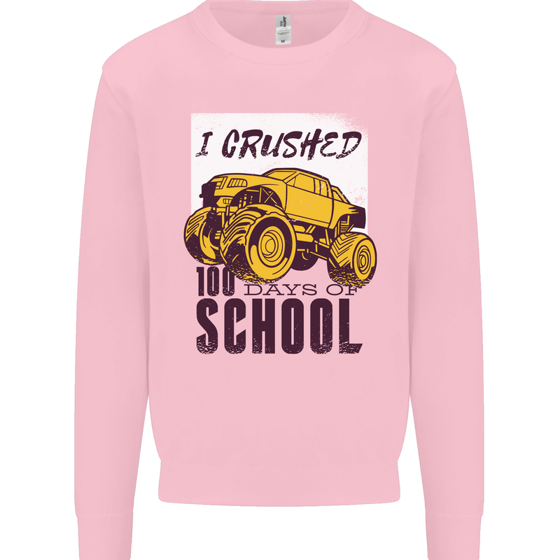 I Crushed 100 Days of School Monster Truck Kids Sweatshirt Jumper Light Pink