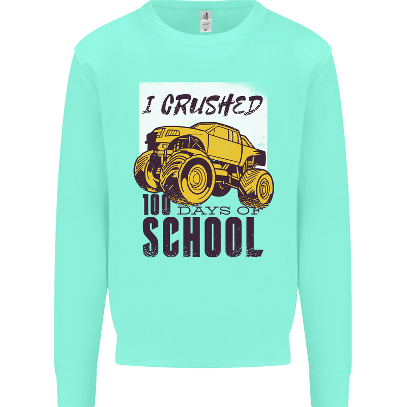 I Crushed 100 Days of School Monster Truck Kids Sweatshirt Jumper Peppermint
