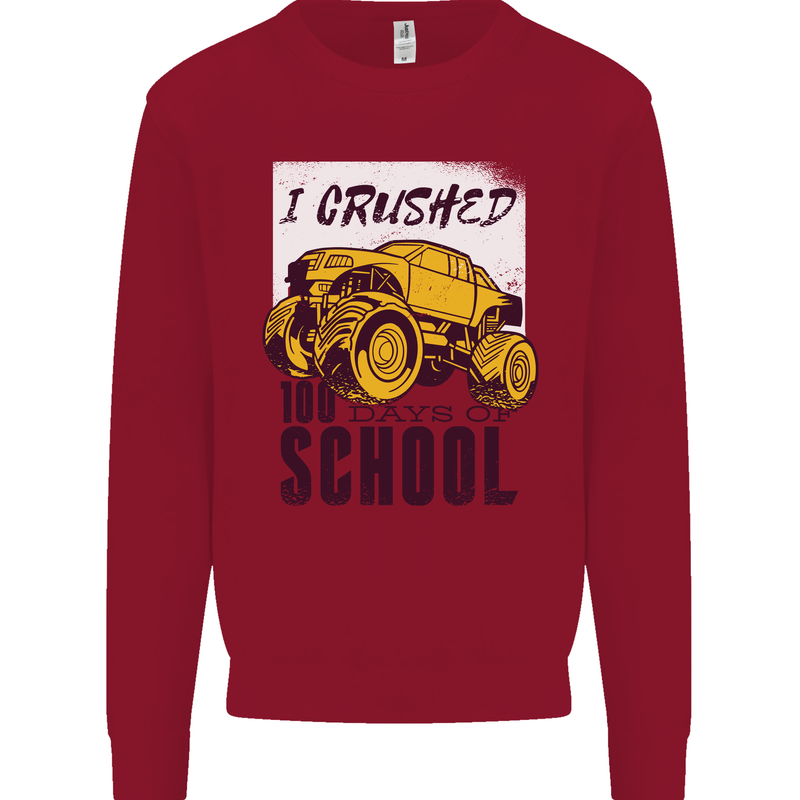 I Crushed 100 Days of School Monster Truck Kids Sweatshirt Jumper Red