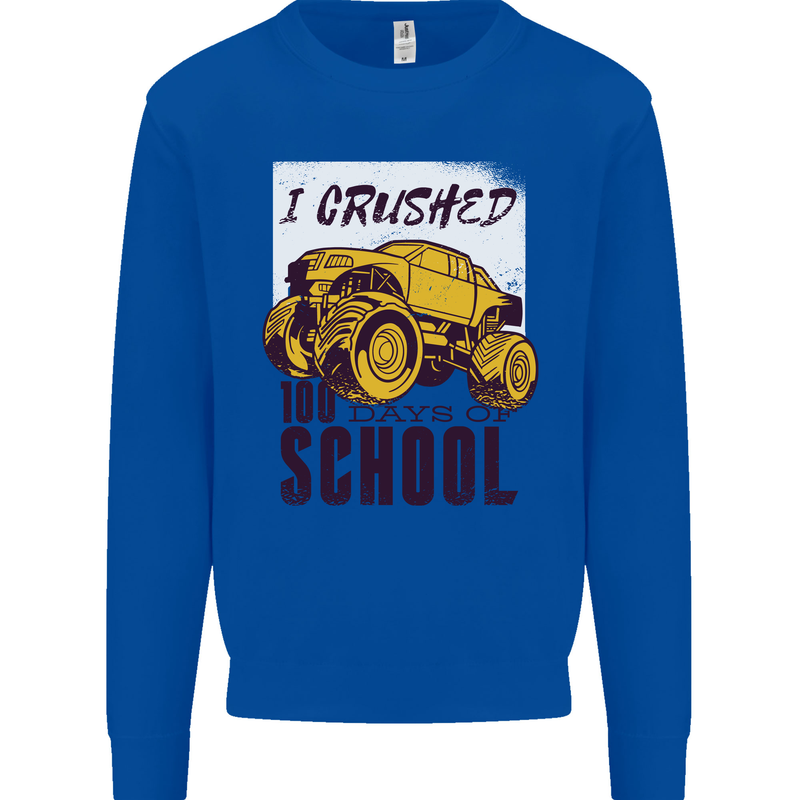 I Crushed 100 Days of School Monster Truck Kids Sweatshirt Jumper Royal Blue