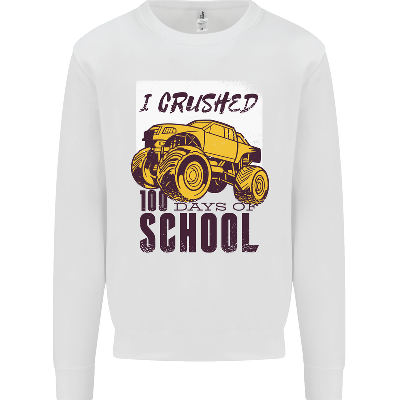I Crushed 100 Days of School Monster Truck Kids Sweatshirt Jumper White