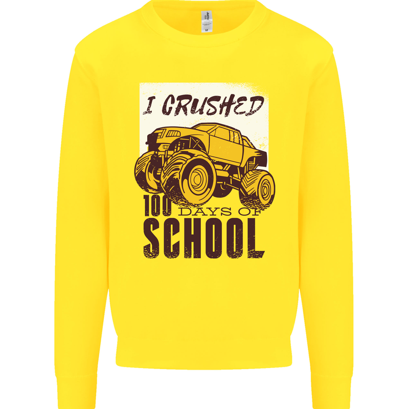 I Crushed 100 Days of School Monster Truck Kids Sweatshirt Jumper Yellow