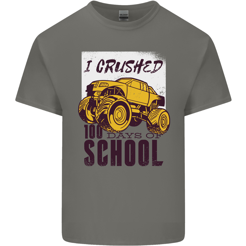 I Crushed 100 Days of School Monster Truck Kids T-Shirt Childrens Charcoal