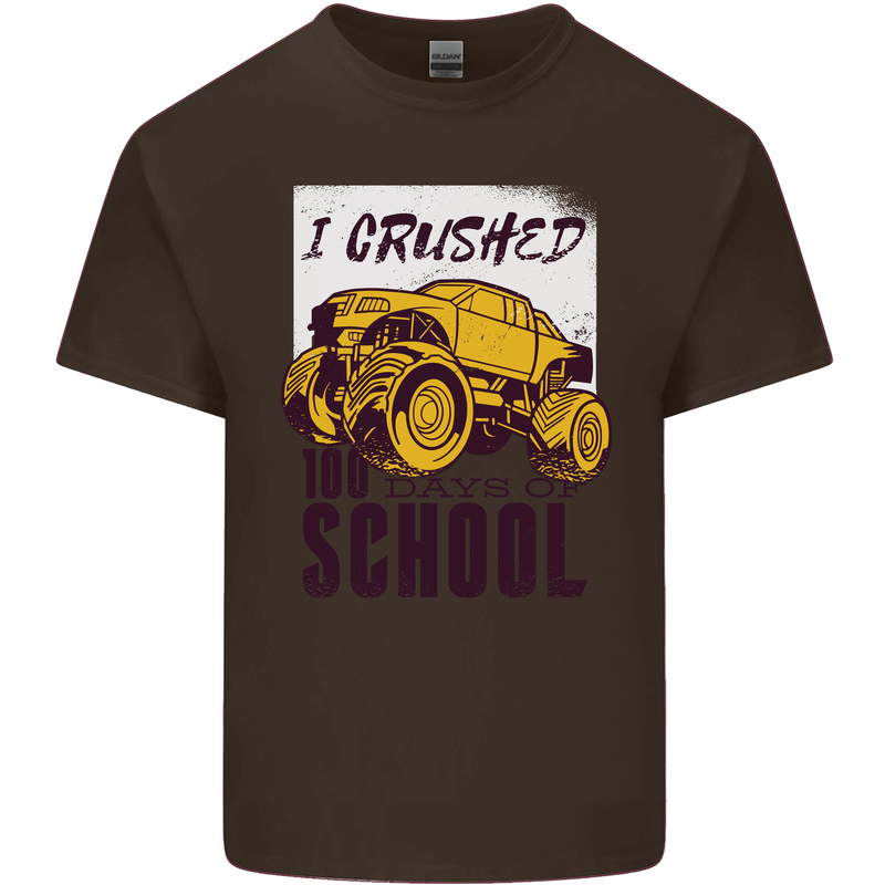 I Crushed 100 Days of School Monster Truck Kids T-Shirt Childrens Chocolate