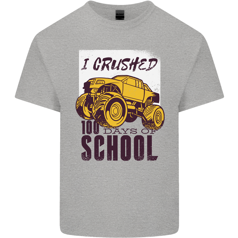 I Crushed 100 Days of School Monster Truck Kids T-Shirt Childrens Sports Grey