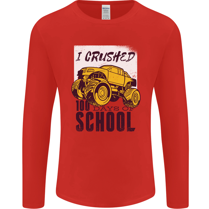 I Crushed 100 Days of School Monster Truck Mens Long Sleeve T-Shirt Red