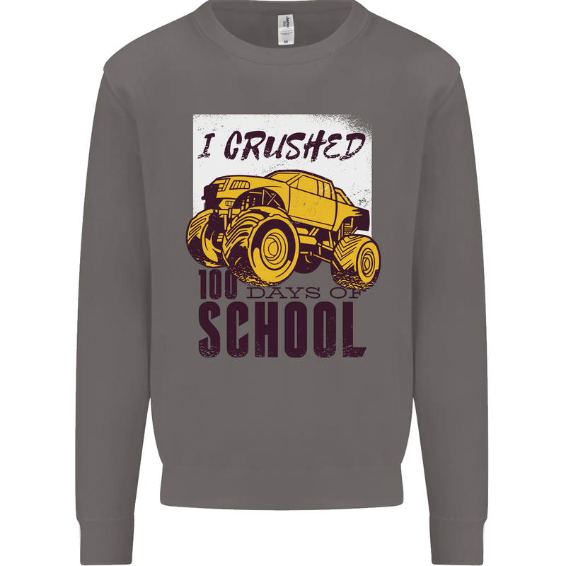 I Crushed 100 Days of School Monster Truck Mens Sweatshirt Jumper Charcoal