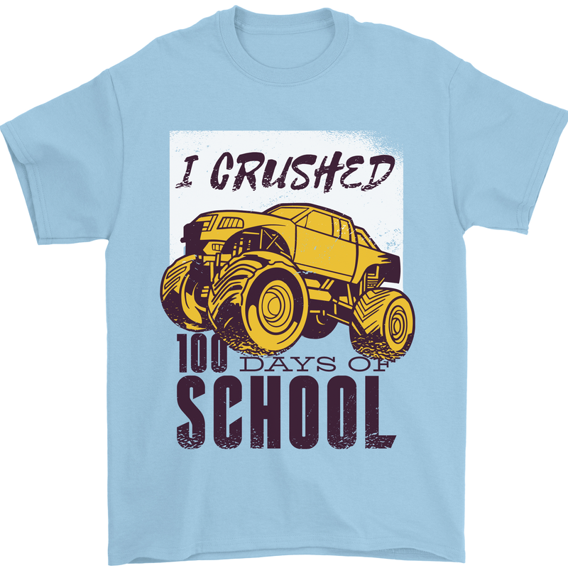 I Crushed 100 Days of School Monster Truck Mens T-Shirt Cotton Gildan Light Blue