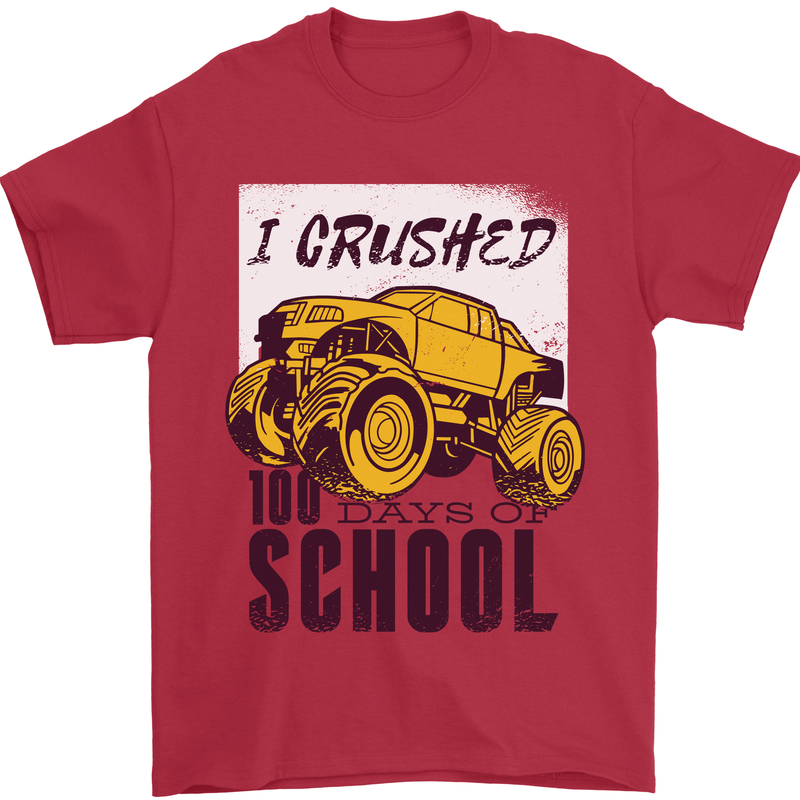 I Crushed 100 Days of School Monster Truck Mens T-Shirt Cotton Gildan Red