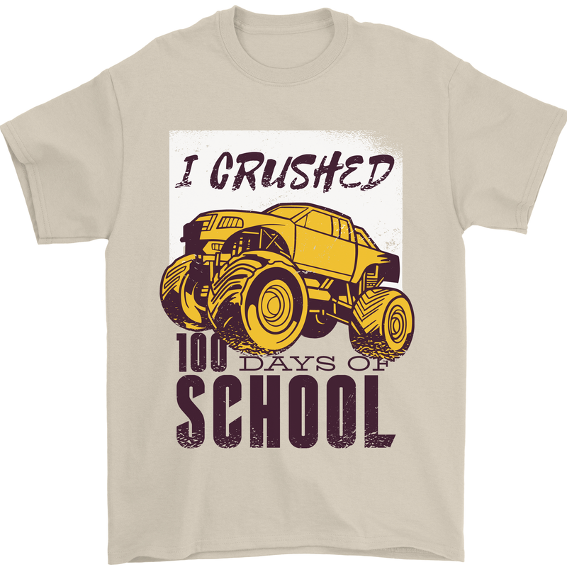 I Crushed 100 Days of School Monster Truck Mens T-Shirt Cotton Gildan Sand