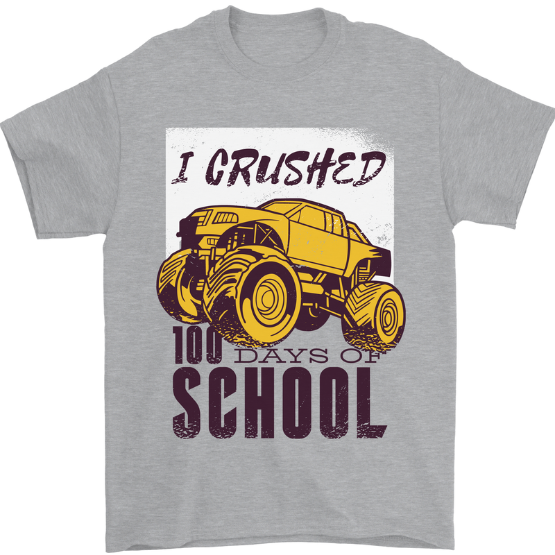 I Crushed 100 Days of School Monster Truck Mens T-Shirt Cotton Gildan Sports Grey