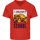 I Crushed 100 Days of School Monster Truck Mens V-Neck Cotton T-Shirt Red