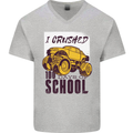 I Crushed 100 Days of School Monster Truck Mens V-Neck Cotton T-Shirt Sports Grey