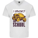 I Crushed 100 Days of School Monster Truck Mens V-Neck Cotton T-Shirt White