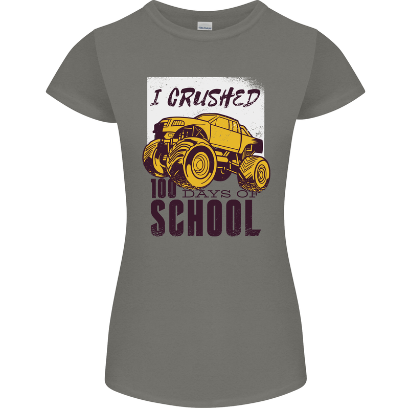 I Crushed 100 Days of School Monster Truck Womens Petite Cut T-Shirt Charcoal