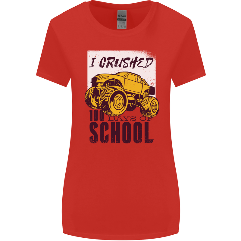 I Crushed 100 Days of School Monster Truck Womens Wider Cut T-Shirt Red