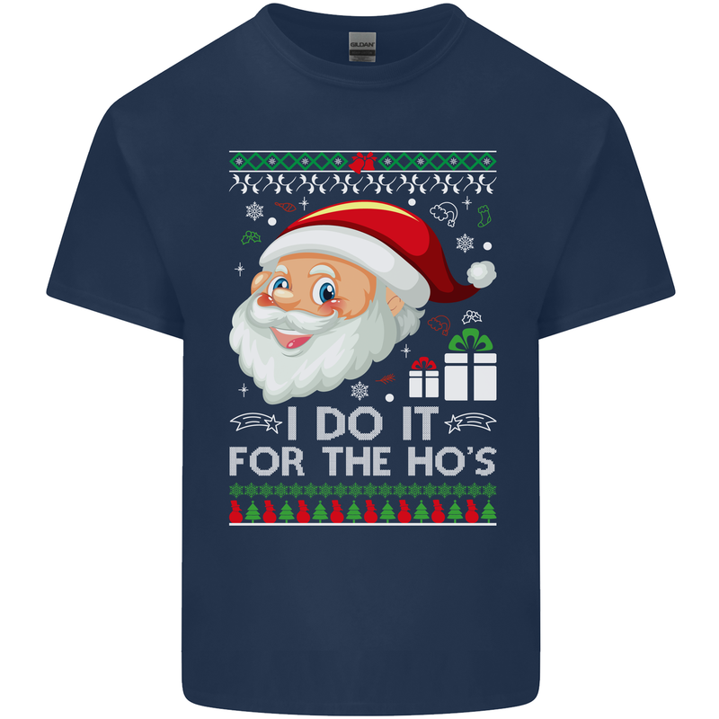 I Do It For the Ho's Funny Christmas Xmas Mens Cotton T-Shirt Tee Top Navy Blue