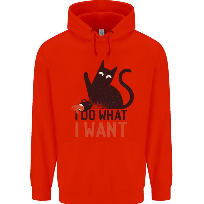 I Do What I Want Funny Cat Childrens Kids Hoodie Bright Red