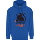 I Do What I Want Funny Cat Childrens Kids Hoodie Royal Blue