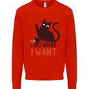 I Do What I Want Funny Cat Kids Sweatshirt Jumper Bright Red
