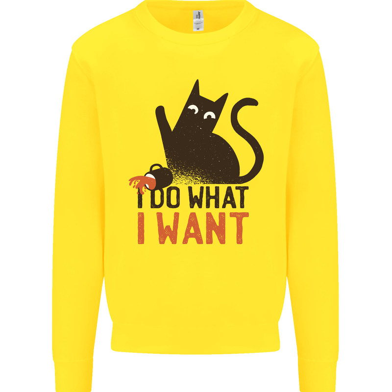 I Do What I Want Funny Cat Kids Sweatshirt Jumper Yellow