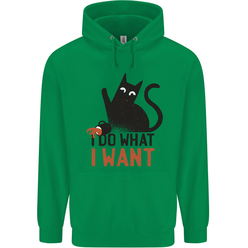 I Do What I Want Funny Cat Mens 80% Cotton Hoodie Irish Green