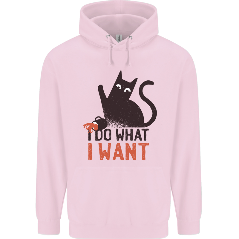 I Do What I Want Funny Cat Mens 80% Cotton Hoodie Light Pink